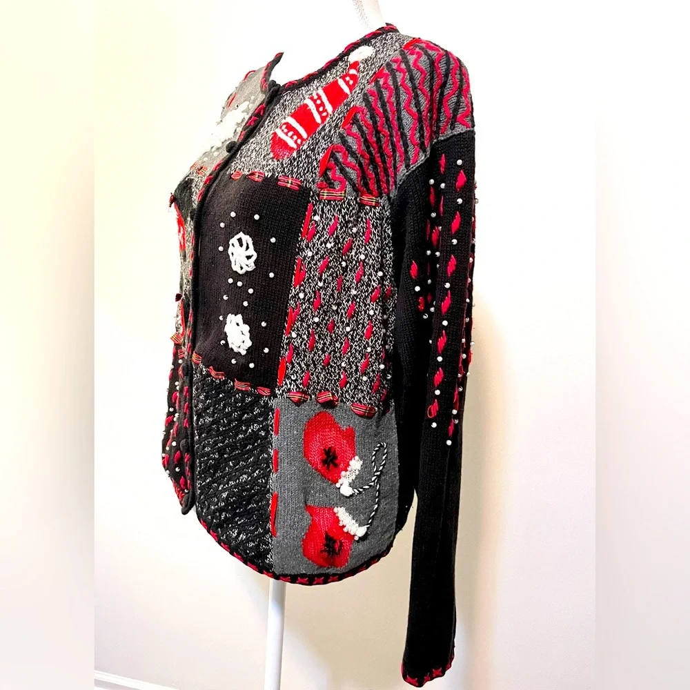 Designers Originals Holiday Christmas Cardigan Sweater with Scottie Dogs Size L